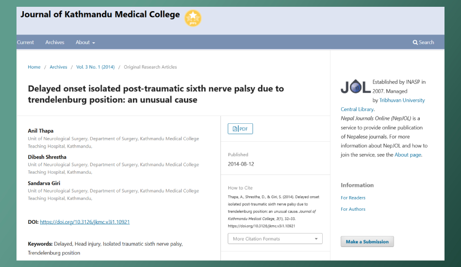 Delayed onset isolated posttraumatic sixth nerve palsy due to trendelenburg position: an unusual cause